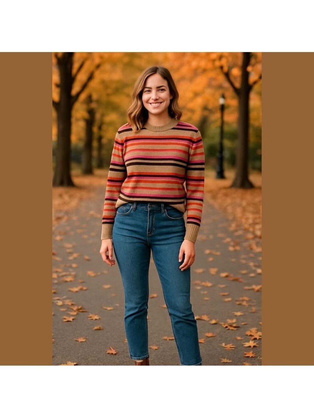 Women's Lucky Brand Striped Sweater Tan/Red/Pink/Black Size S